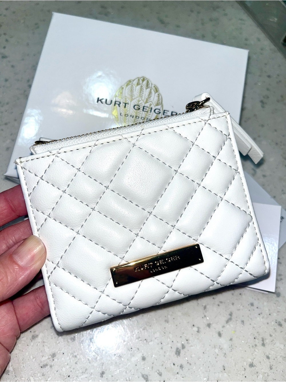 Kurt Geiger NWT/NIB! White Quilted Leather Brixton “Mini Purse” Snap Wallet